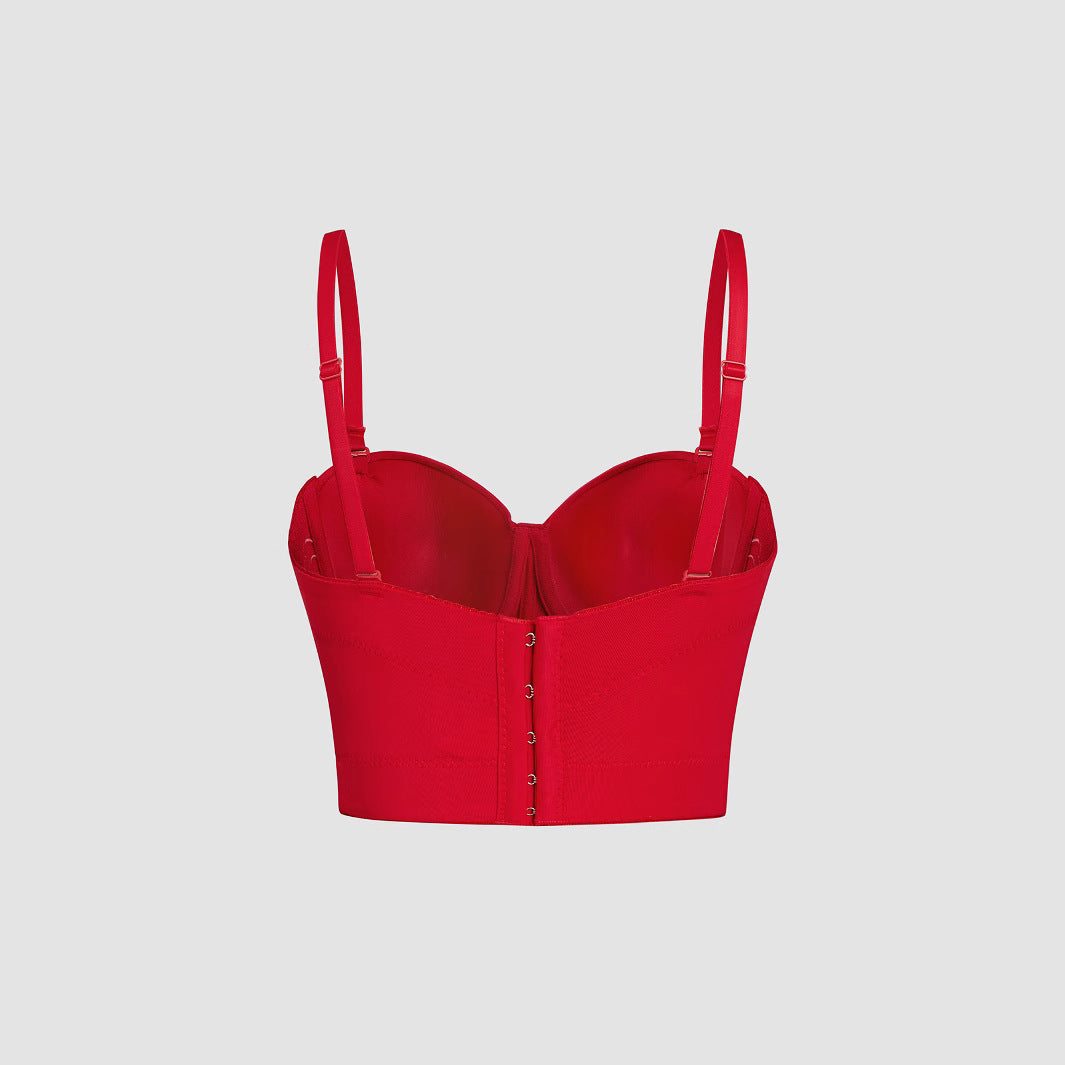 Top Strapless Lentejuelas Bordadas Varillas Sujeción Estilo Celebrity Mujer