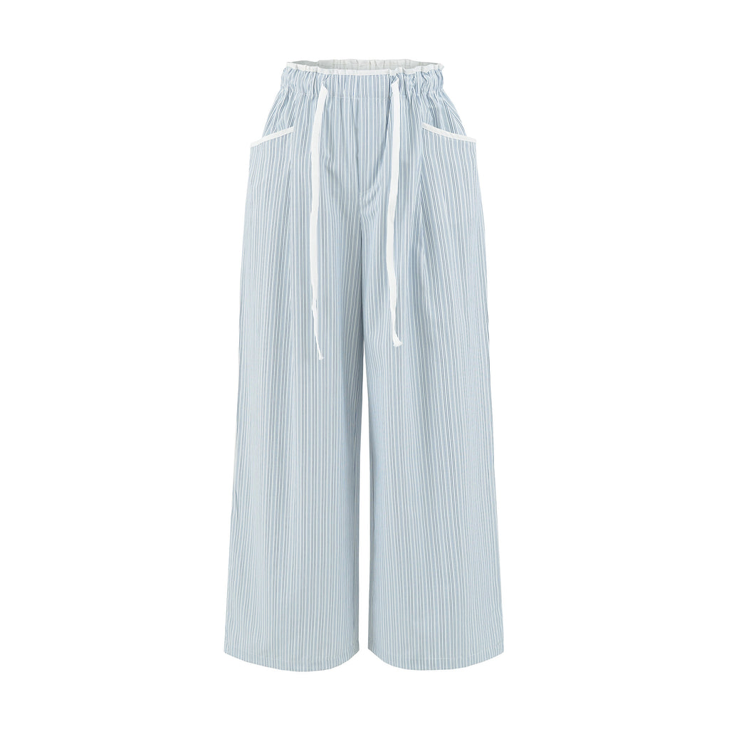 Pantalón Pierna Ancha Recta Cintura Alta Rayas Street Fashion Tencel Mujer