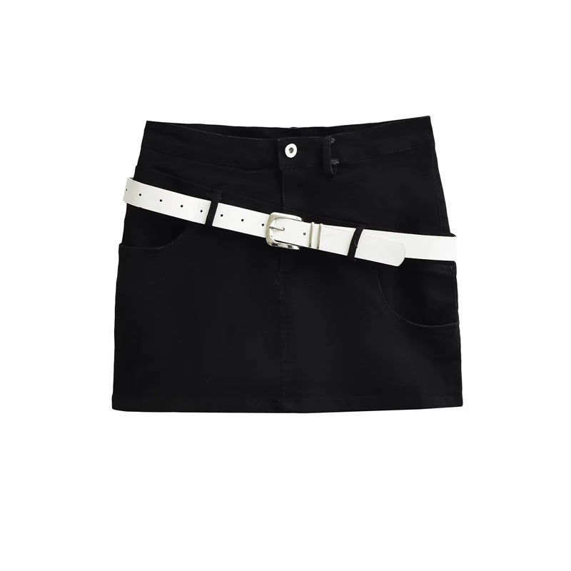 Mini Falda Vaquera Efecto Doble Pieza Color Liso Sexy Casual Mujer