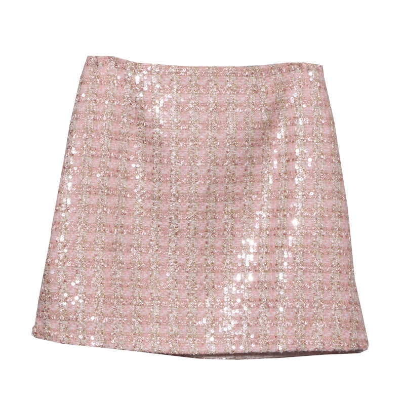 Mini Falda Lápiz Lentejuelas Brillantes Tejido Lana Poliéster Glam Festivo Mujer