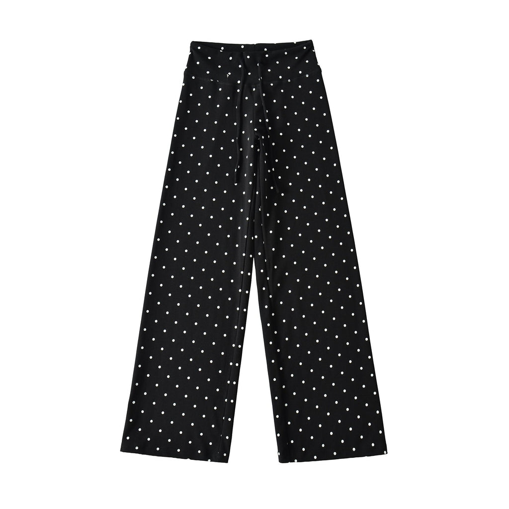 Pantalón Largo Recto Pierna Ancha Cintura Alta Lunares Street Fashion Casual Mujer