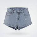 Shorts de mezclilla de cintura alta con pedrería
