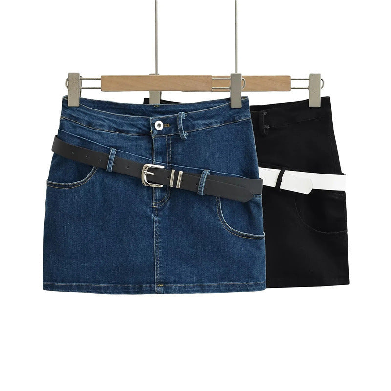 Mini Falda Vaquera Efecto Doble Pieza Color Liso Sexy Casual Mujer