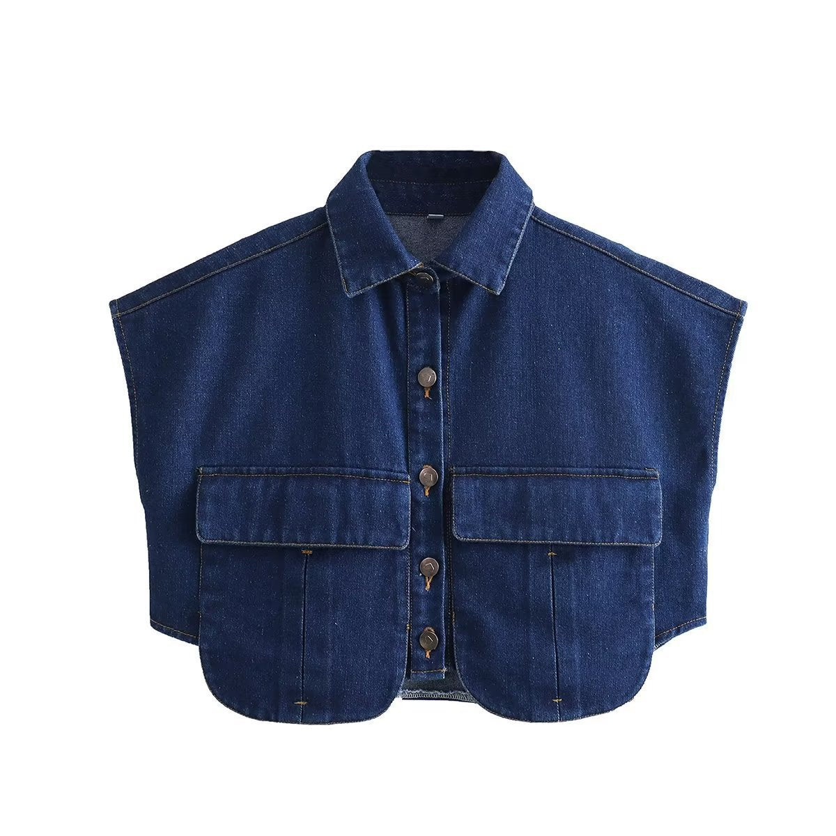 Flip collar short sleeved denim shirt top
