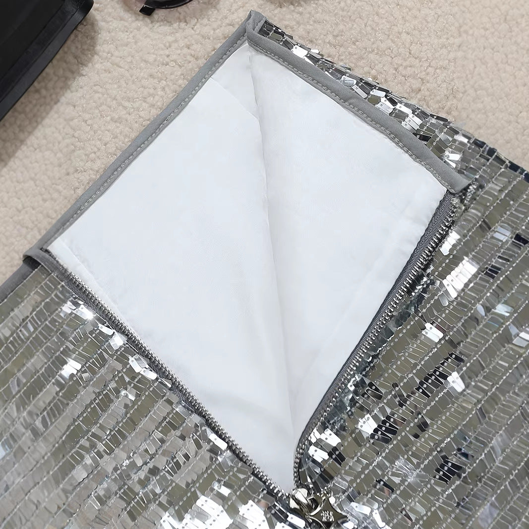 Mini Falda Tipo A Cintura Alta Efecto Brillante Seductor Sofisticado Mezcla Algodón Mujer