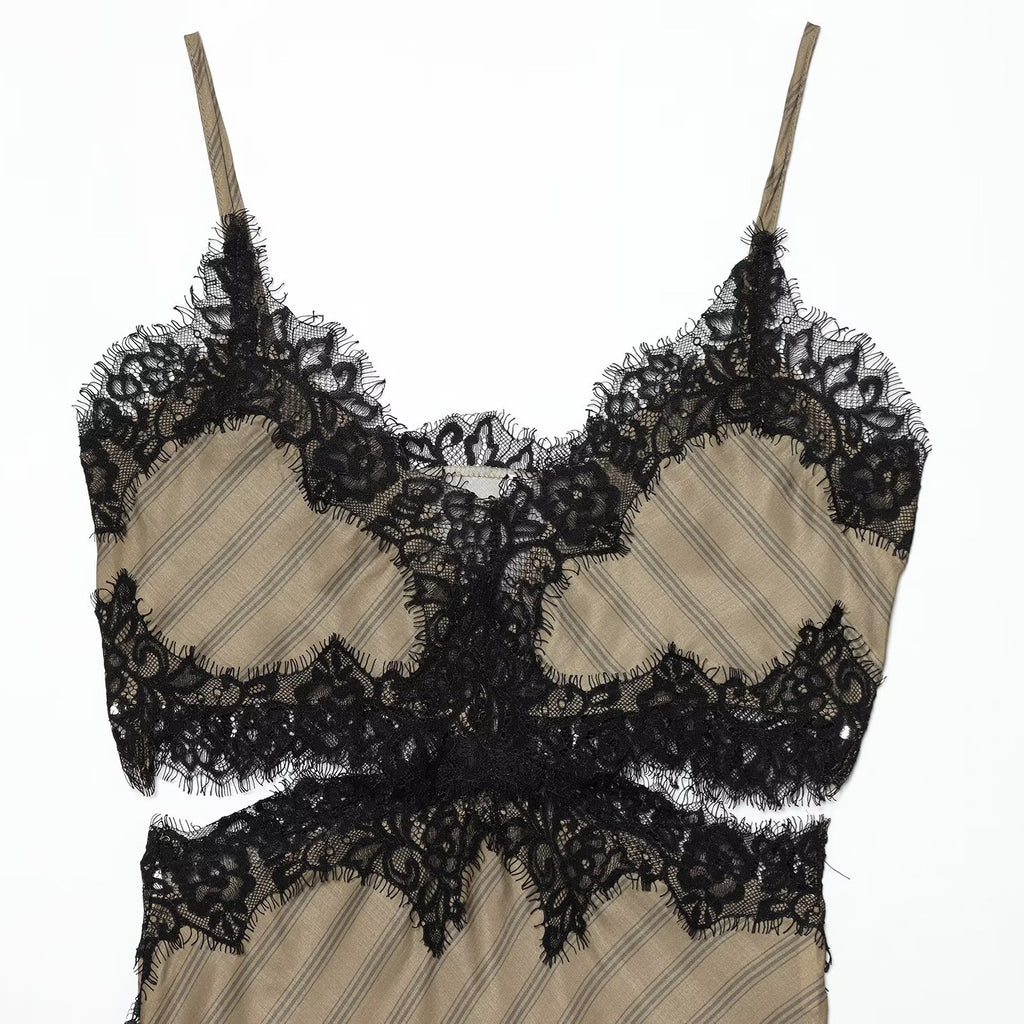 Vestido Lencero Satinado con Encaje