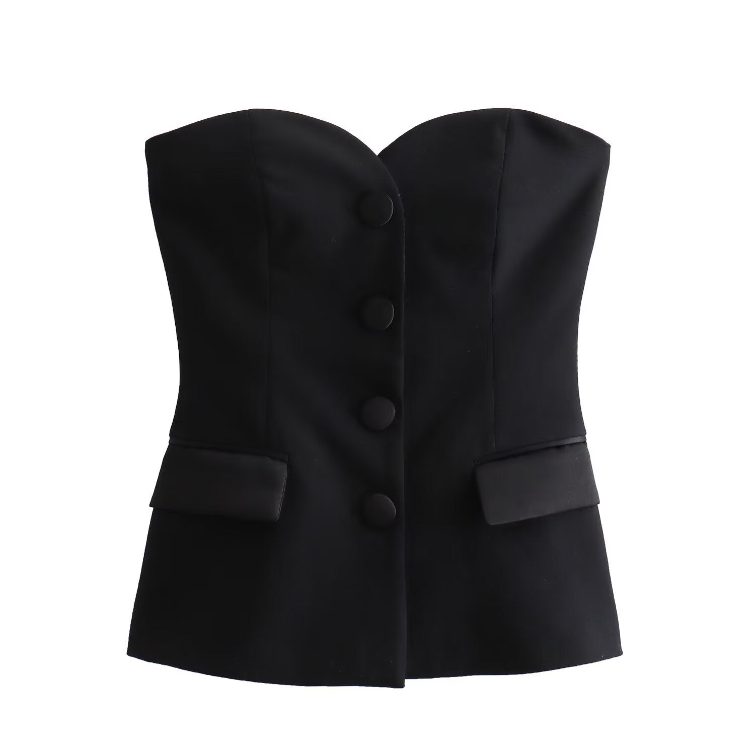 Pocket decoration backless strapless tank top for women