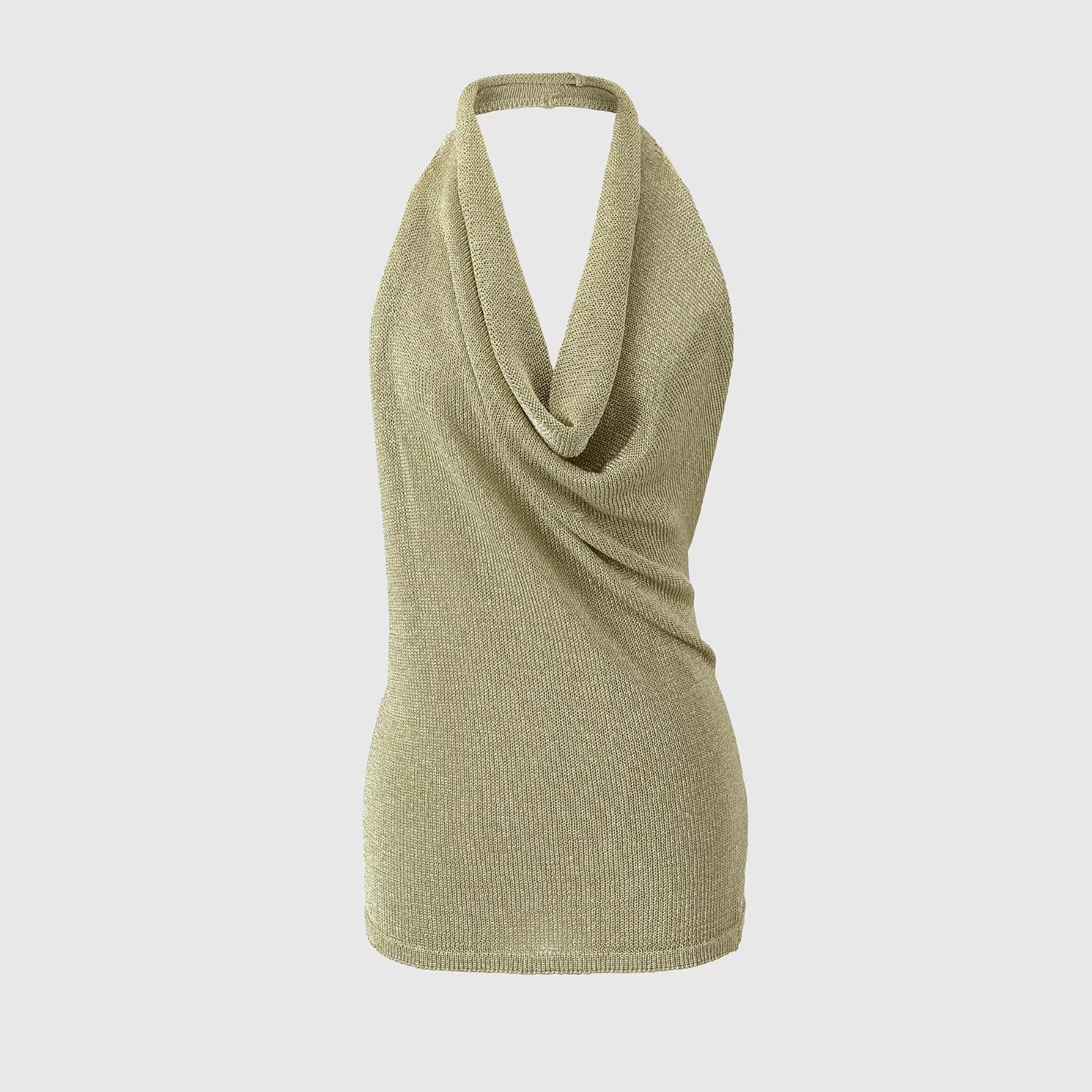 Top halter de punto casual de alambre metálico