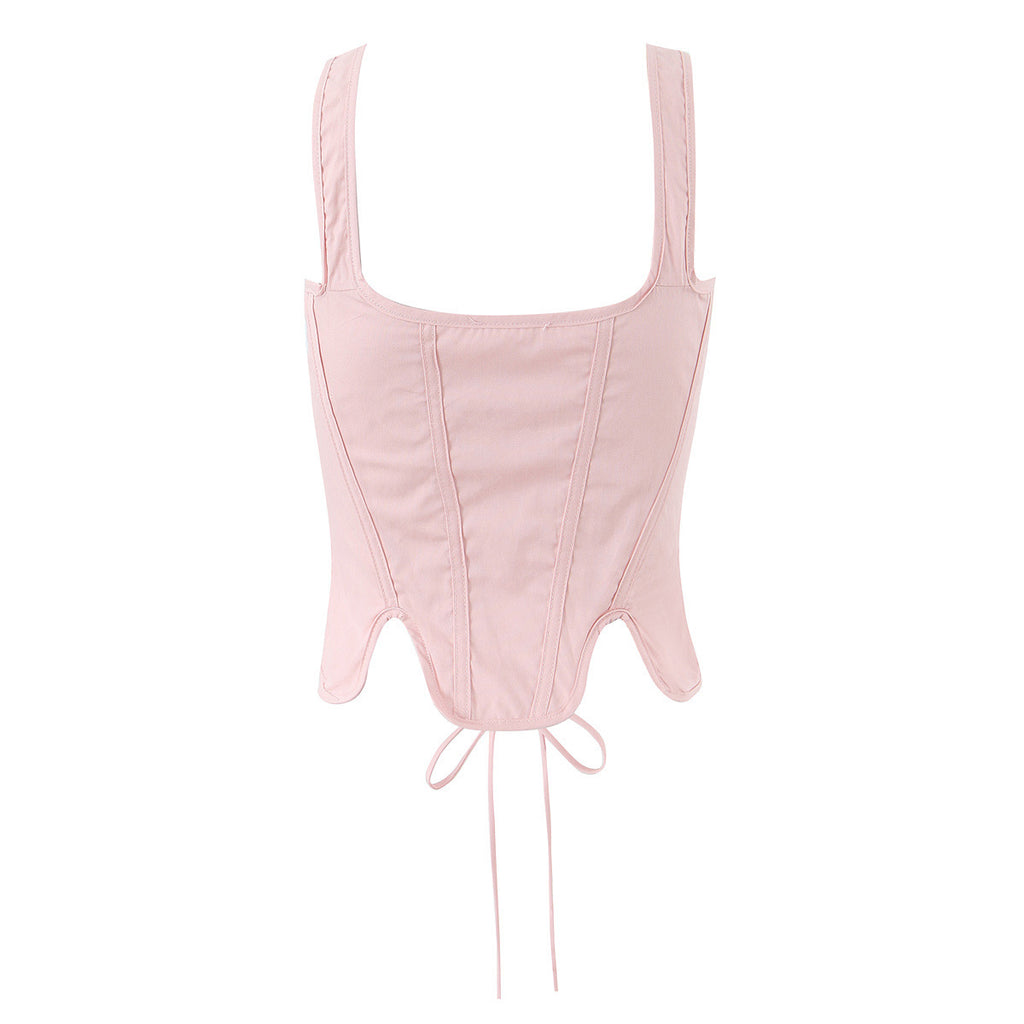 Slim fit cross tie corset waist cinched top for women
