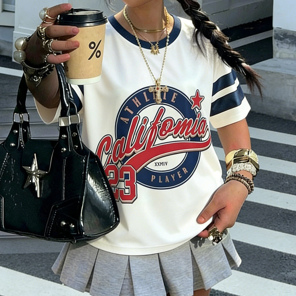Loose letter printed short sleeved top