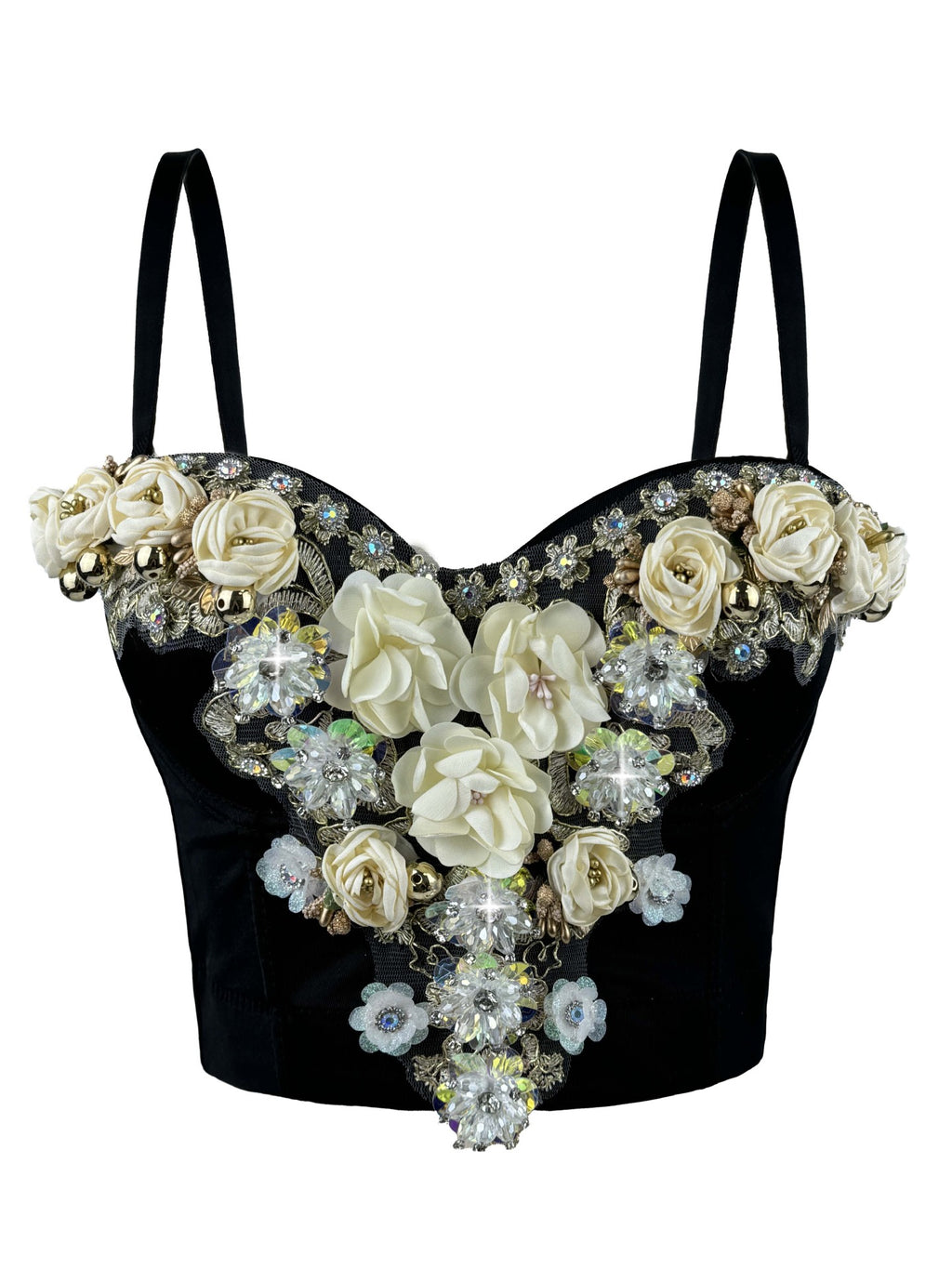 Top Corsé de pedrería con flores estilo europeo y americano