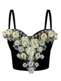 Top Corsé de pedrería con flores estilo europeo y americano