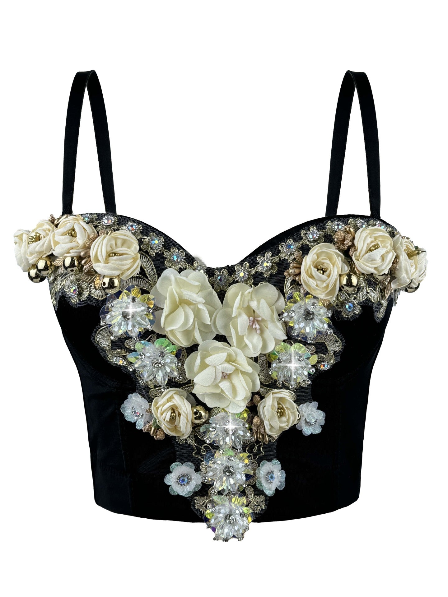 Top Corsé de pedrería con flores estilo europeo y americano