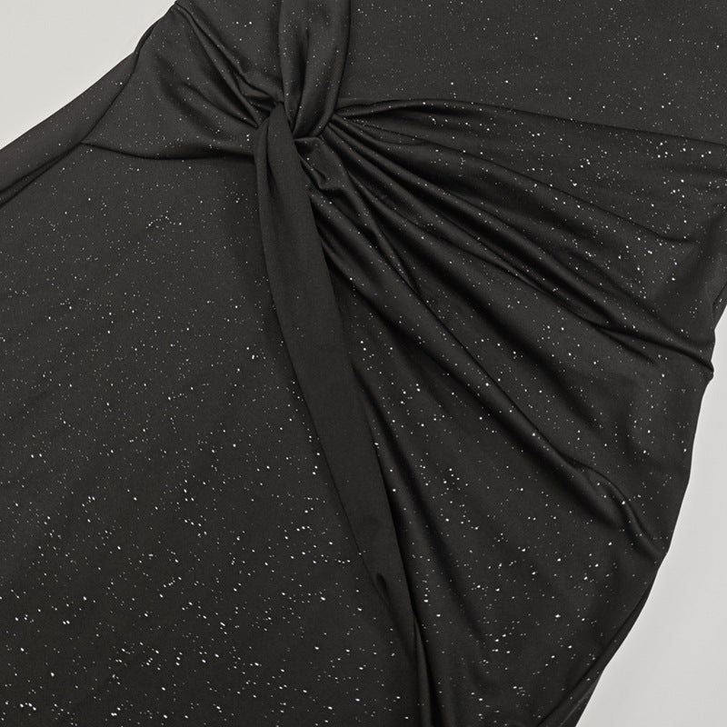 Vestido Maxi Bodycon Manga Larga Cut-Out Hombro Plisado