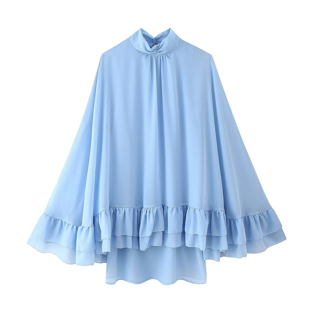 Blusa Cuello Mao Manga Acampanada Elegante Mujer