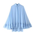 Blusa Cuello Mao Manga Acampanada Elegante Mujer