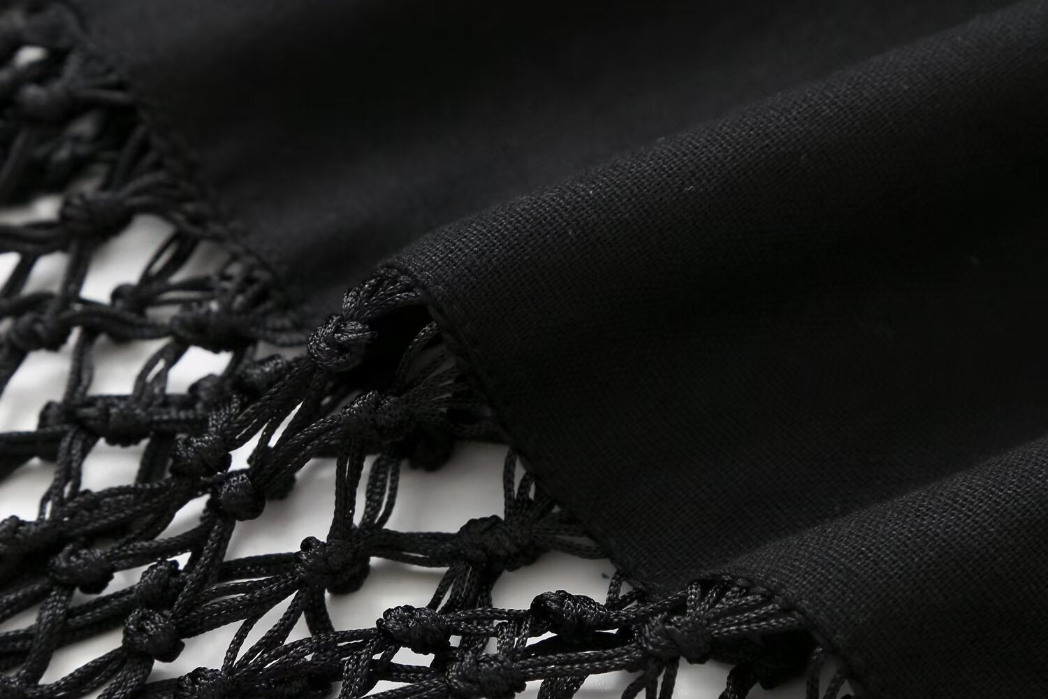 Black Fringe Decorated Halter Neck Linen Dress