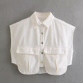 Flip collar short sleeved denim shirt top