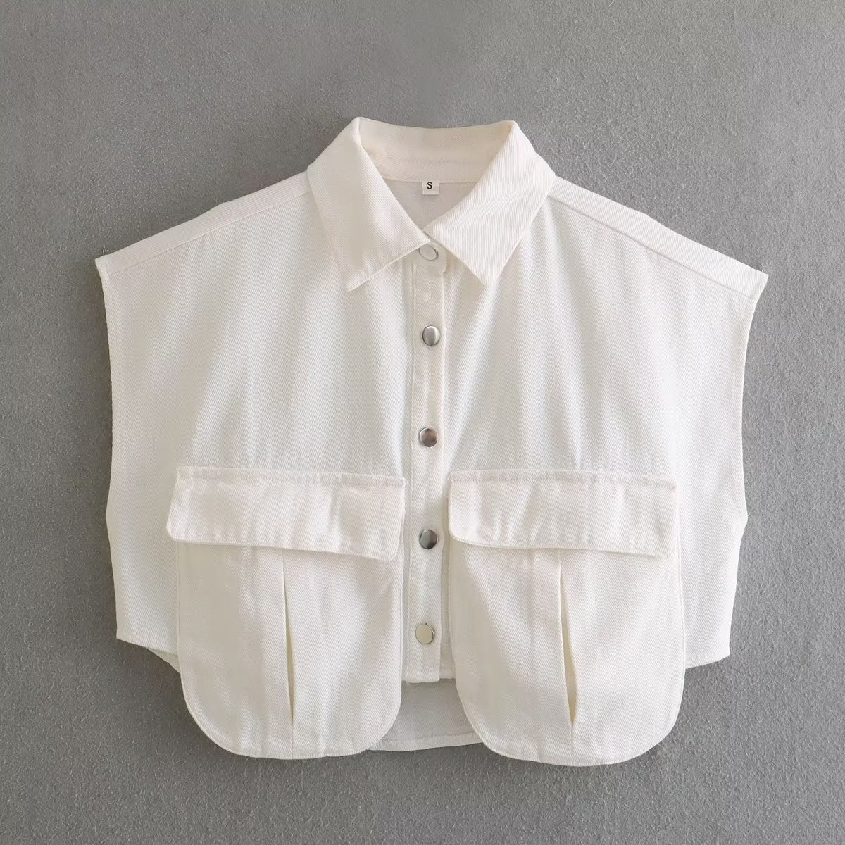 Flip collar short sleeved denim shirt top