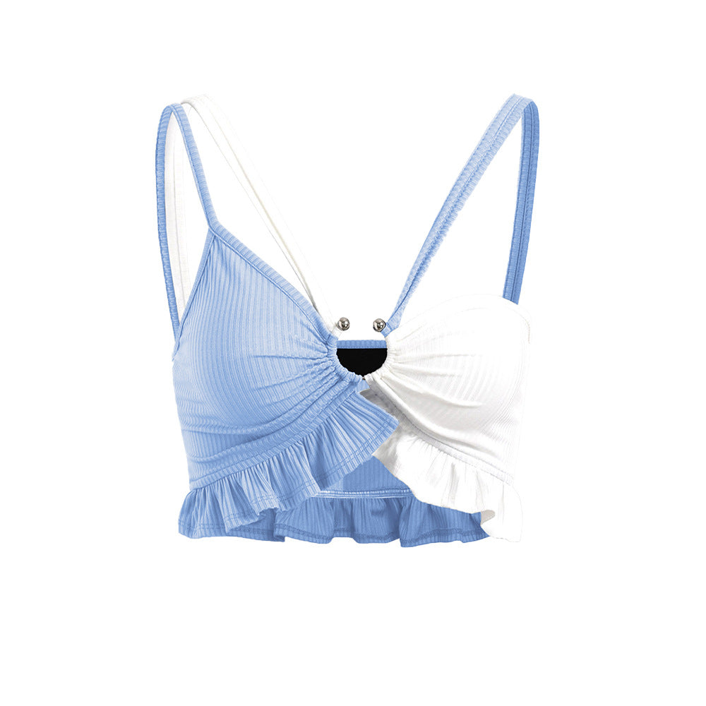 European and American style women's slim fit crop top tank top with exposed navel