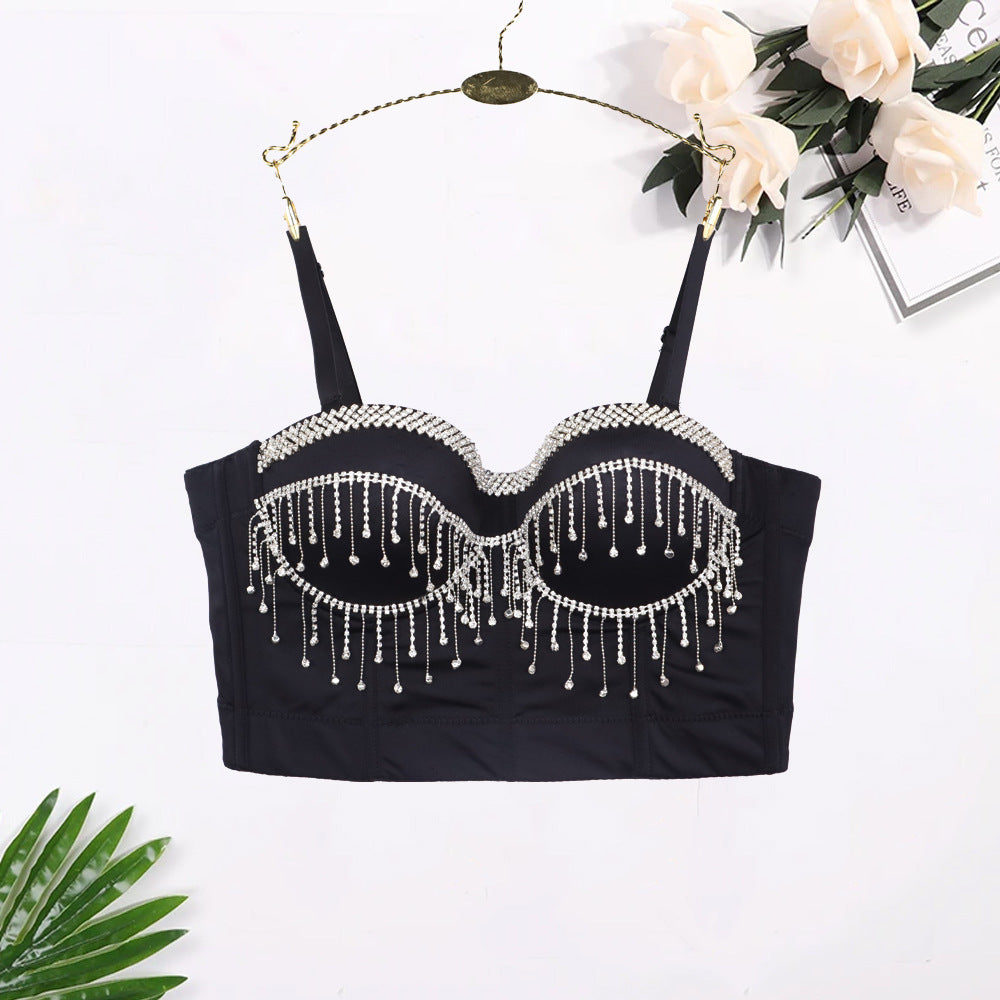 Sexy Spaghetti Strap Corset with Rhinestones and Tassels