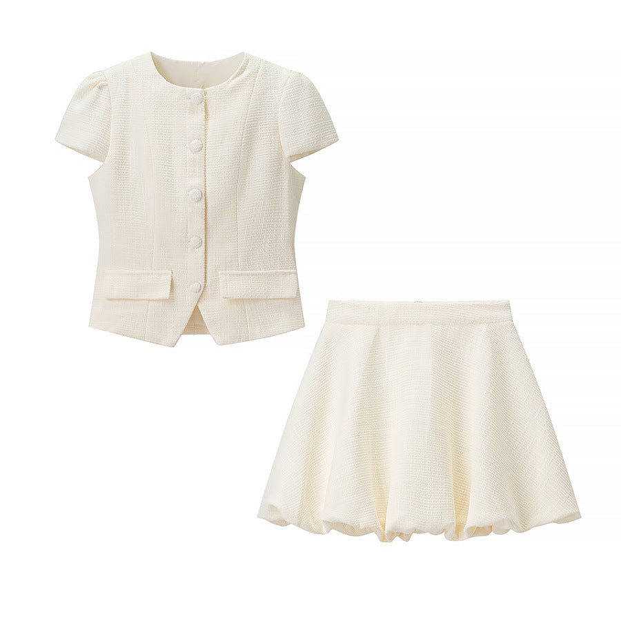 Conjunto Dos Piezas Top Manga Tres Cuartos Mini Falda Floral Tulipán Poliéster Casual Mujer
