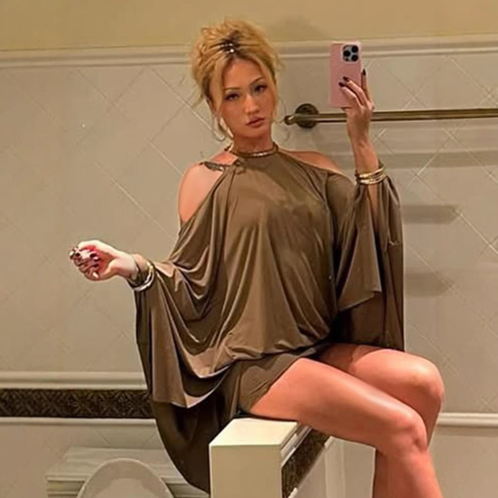 Sexy Sleeveless Backless Loose Batwing Sleeve Halter Bodycon Party Dress Mini Dress