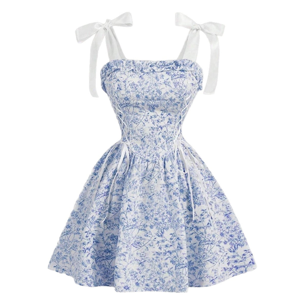Vestido Floral corto con lazos en los hombros