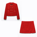 Conjunto Dos Piezas Cardigan Doble Botonadura Textura Empalmado Mini Falda Abertura Streetwear Casual Mujer