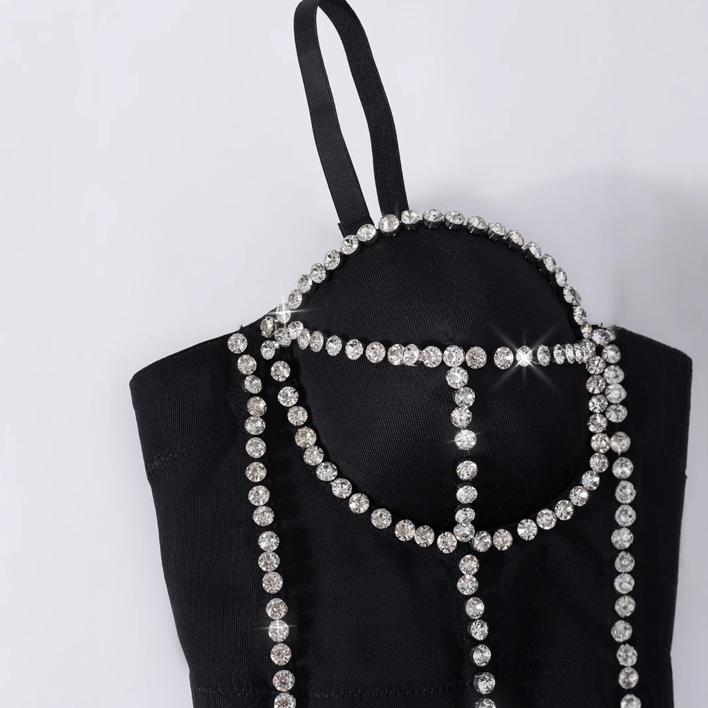 Rhinestone Embellishment and Fishbone Strapless Backless One-Piece Outerwear