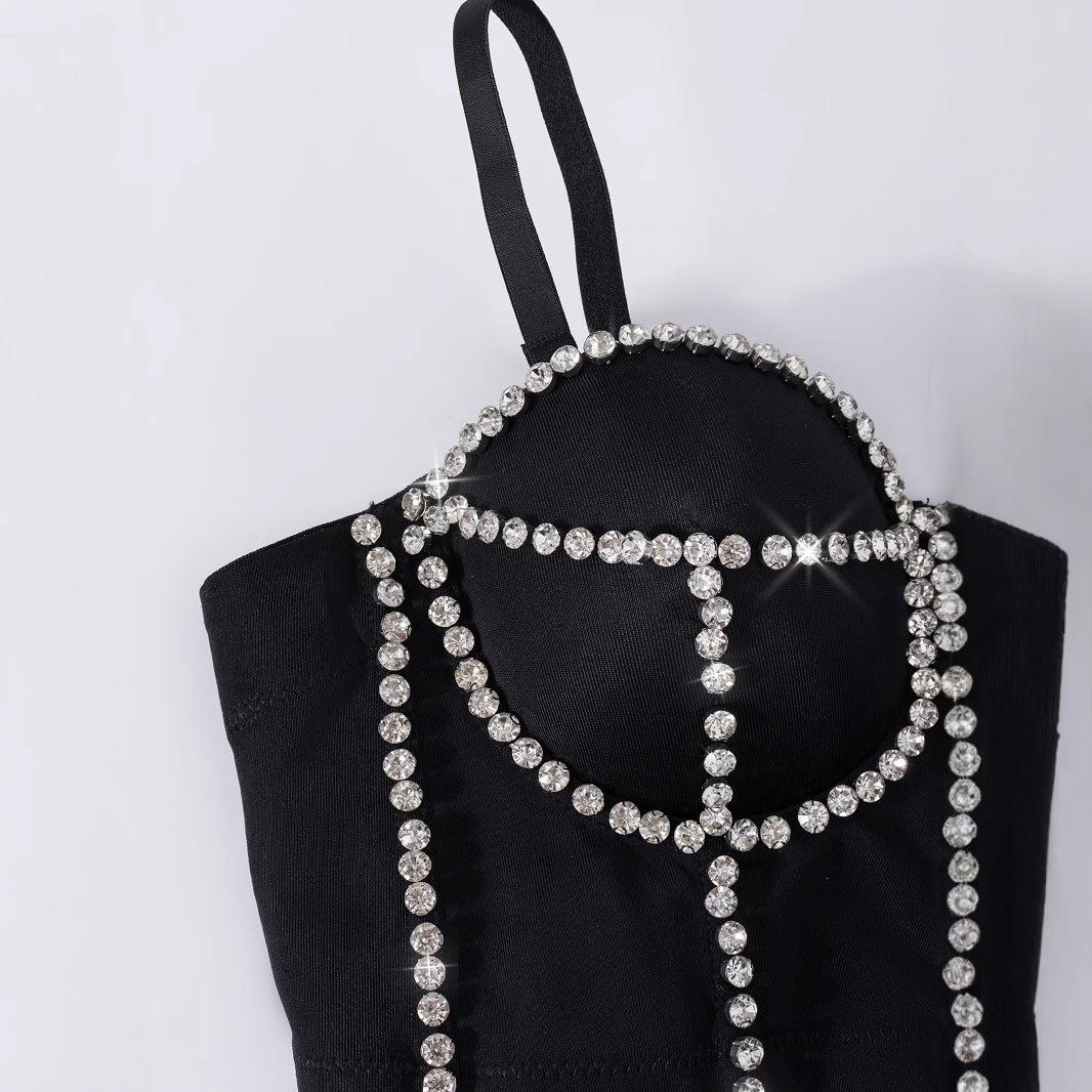 Rhinestone Embellishment and Fishbone Strapless Backless One-Piece Outerwear