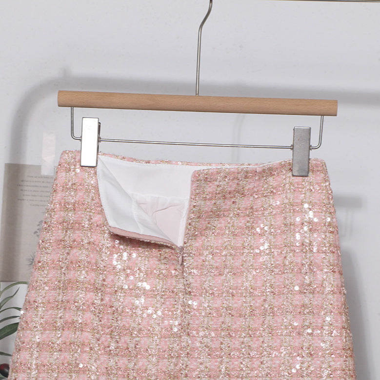 Mini Falda Lápiz Lentejuelas Brillantes Tejido Lana Poliéster Glam Festivo Mujer