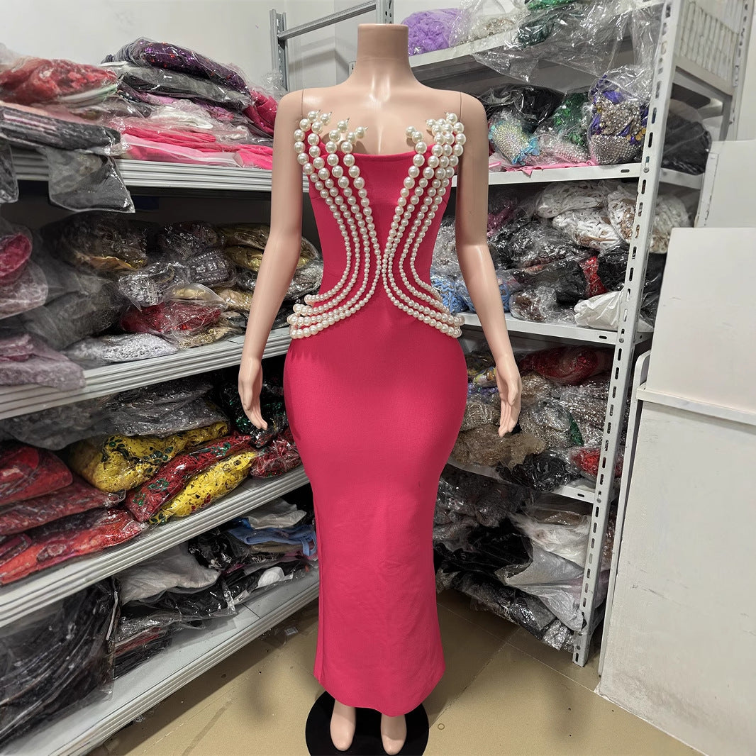 Vestido de Lujo con Lentejuelas Tipo Vendaje para Pasarela de Moda, Celebridades, Banquetes, Club y Exportación, Vestido de Noche