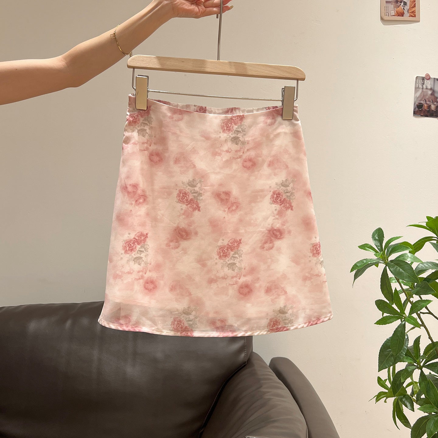 Falda Midi Floral Rosa