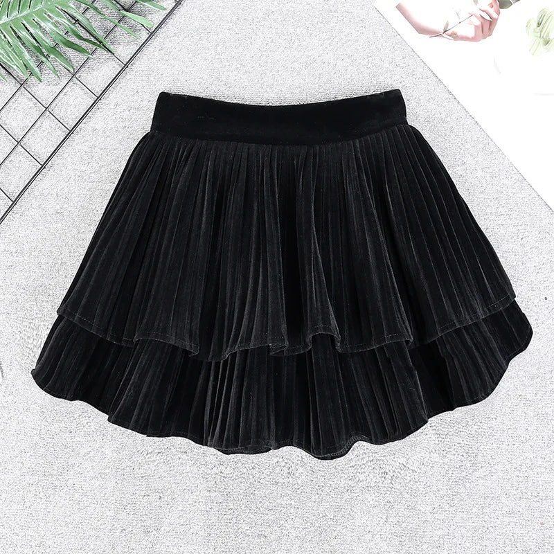 Velvet Tiered Mini Skirt  Low-Rise Ruffled Pleated Short Skirt in Brown Black Autumn Winter Vintage Outfit