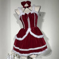Halloween Red Velvet Sexy Bunny Costume Dress for Cosplay New Year Outfit