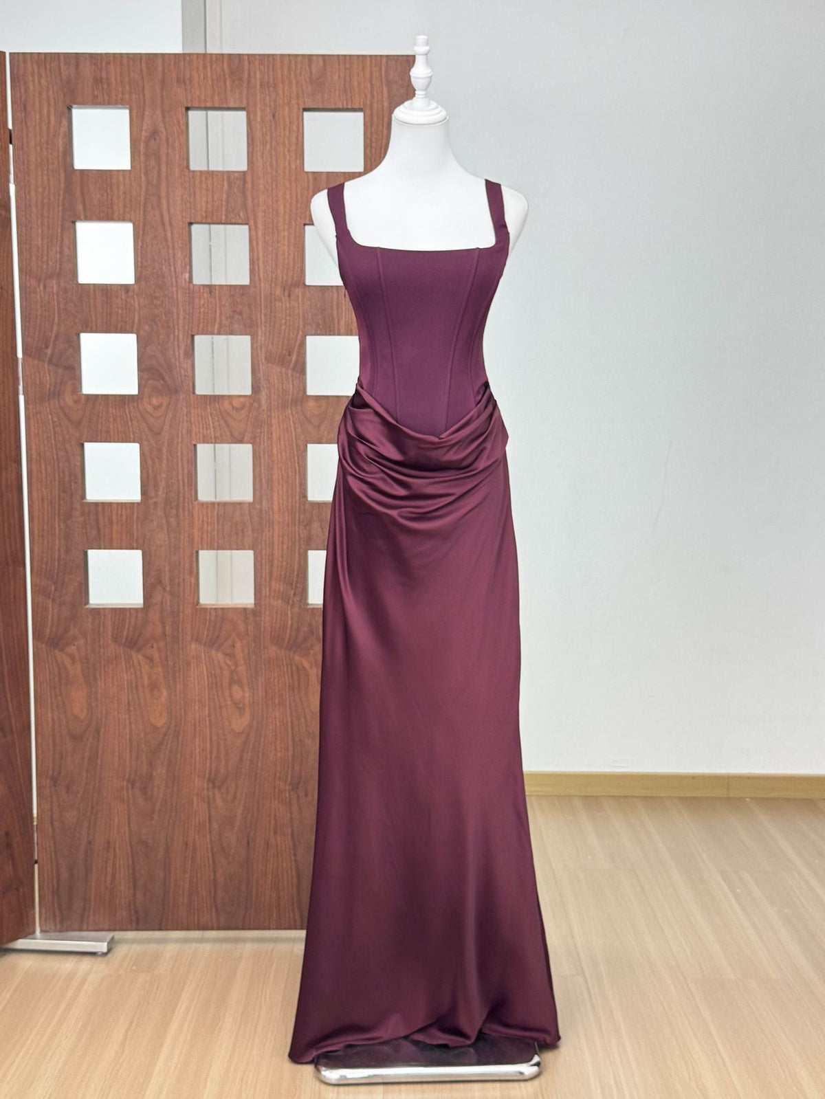 Vestido Largo Satén Sin Tirantes Ballenas Escote V Profundo Cruzado Ajustado Drapeado Elegante Noche Banquete Mujer Blanco Burdeos