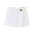 Mini Falda Tipo A Asimétrica Al Bies Hebilla Cuadrada Metal Poliéster Elegante Casual Mujer