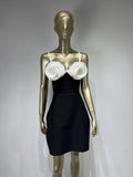 Fashionable and sexy white suspender flower A-line black party dress