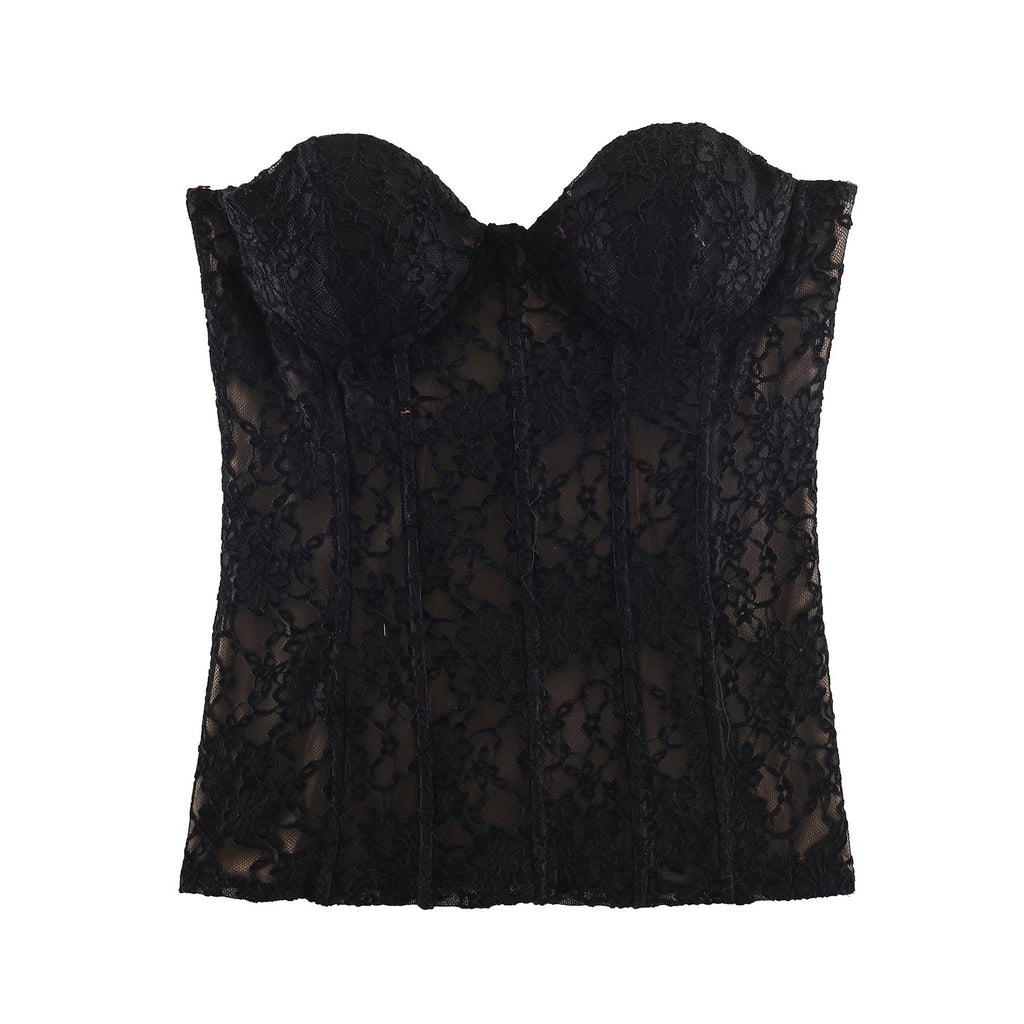 Chic Velvet Lace Bodysuit Crop Top for Women
