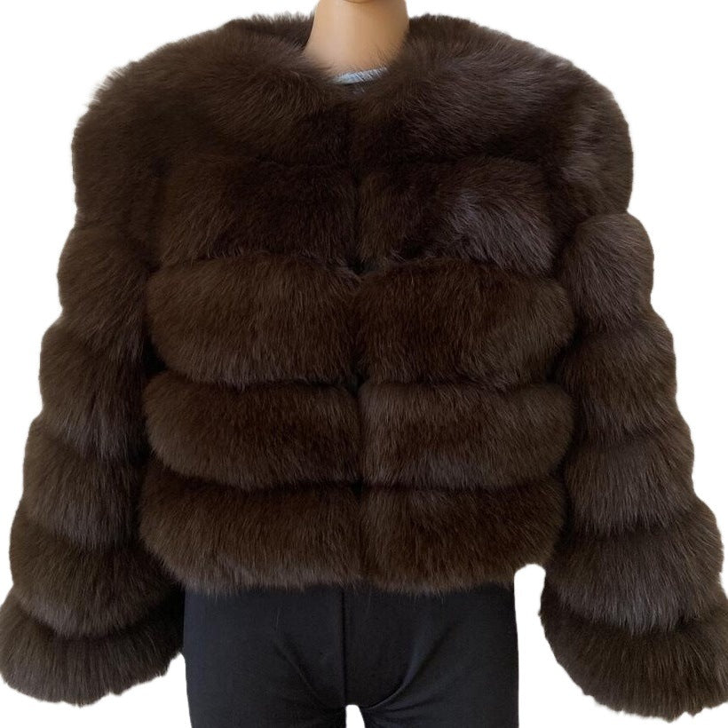 Abrigo Pelo Sintético Mapache Cuello Redondo Manga Larga Grueso Cálido Lujoso Invierno Mujer Multicolor Tallas S a 5XL