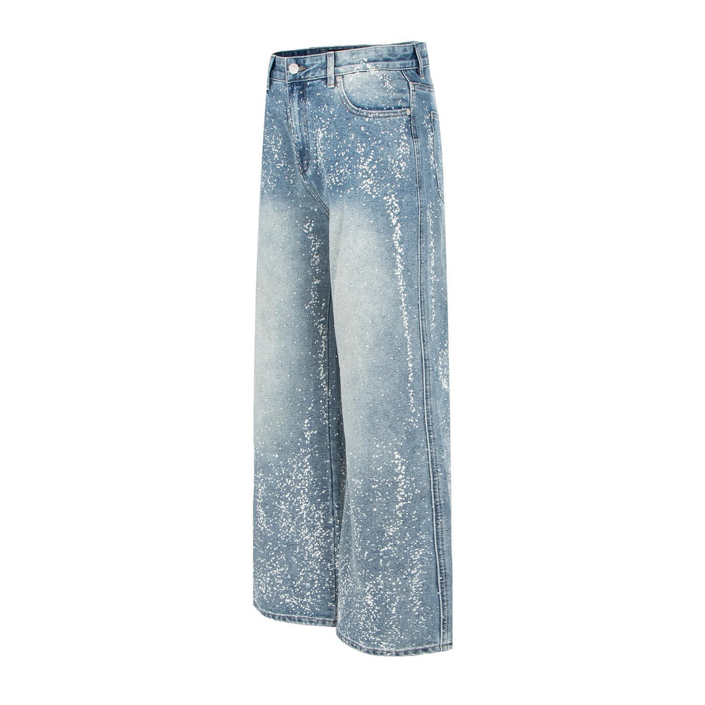 Vaquero Recto Cintura Alta Pintura Spray Galaxia Strass Y2K Streetwear Mujer