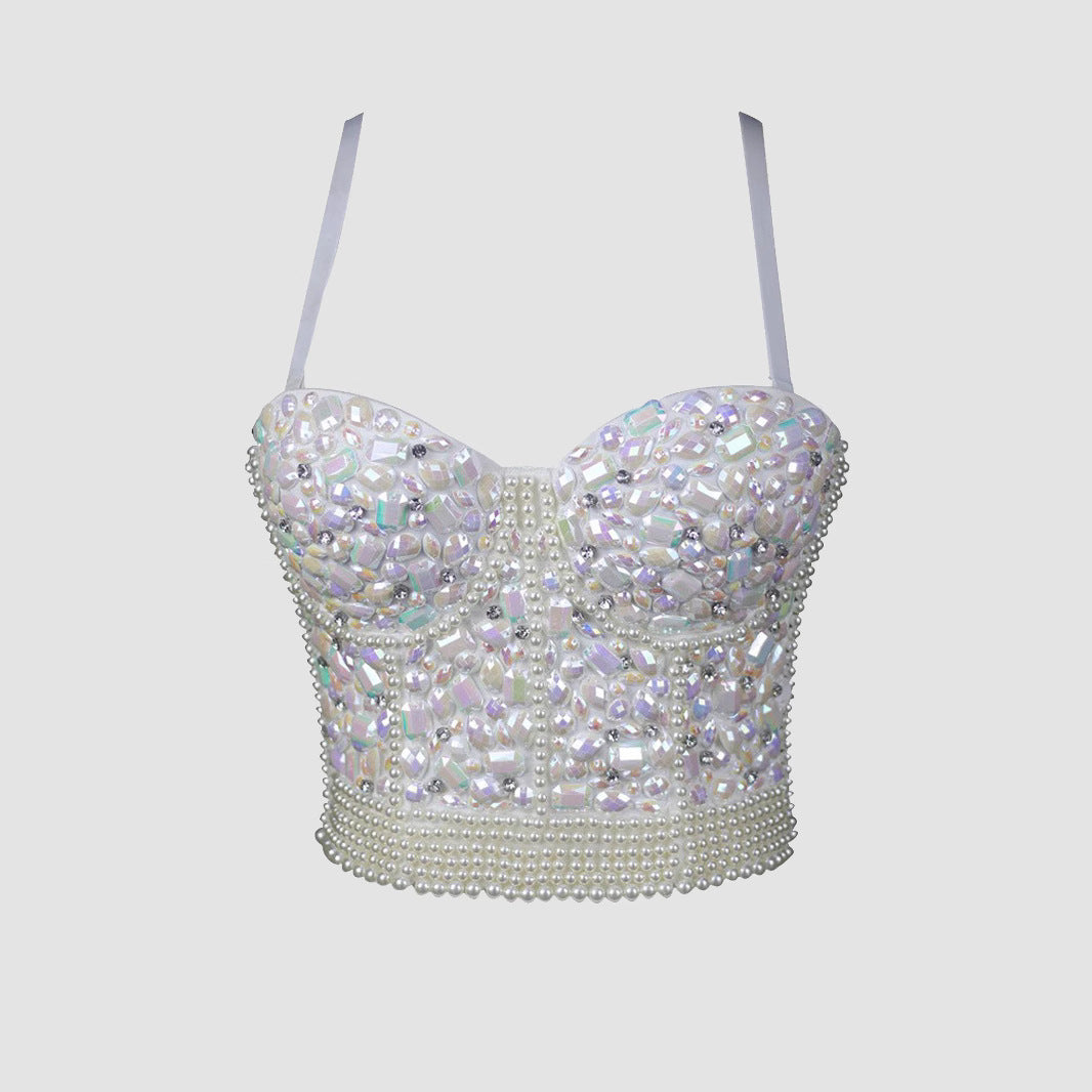 Top Bustier Bralette Pedrería Strass Tirantes Finos Mujer