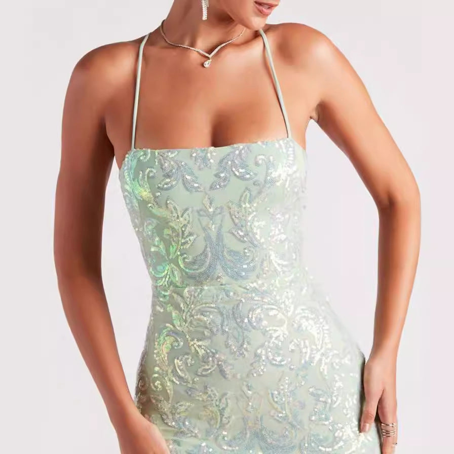 Women's Sequin Strap Beaded Sexy Fitted Bodycon Dress