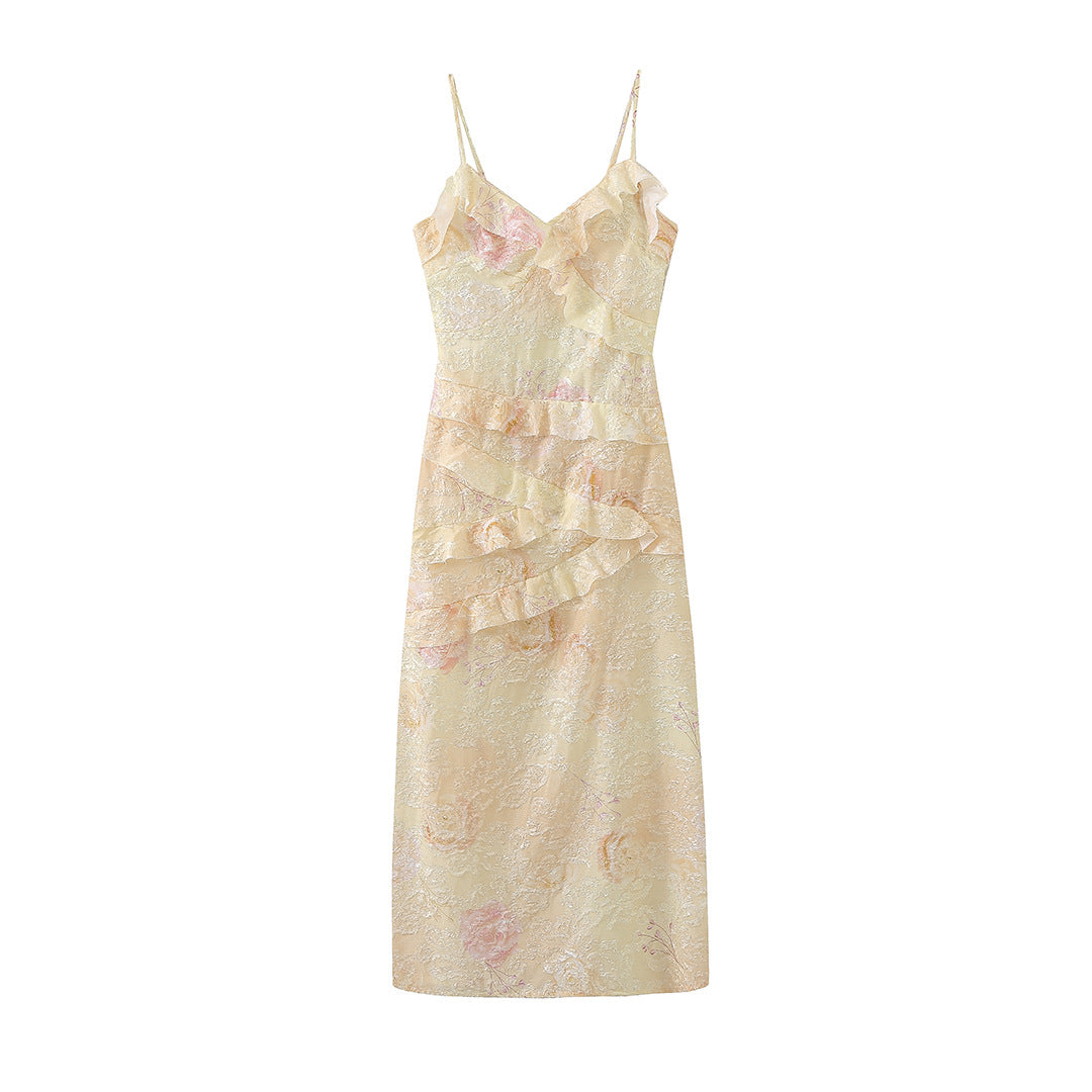 Vestido largo floral con tirantes