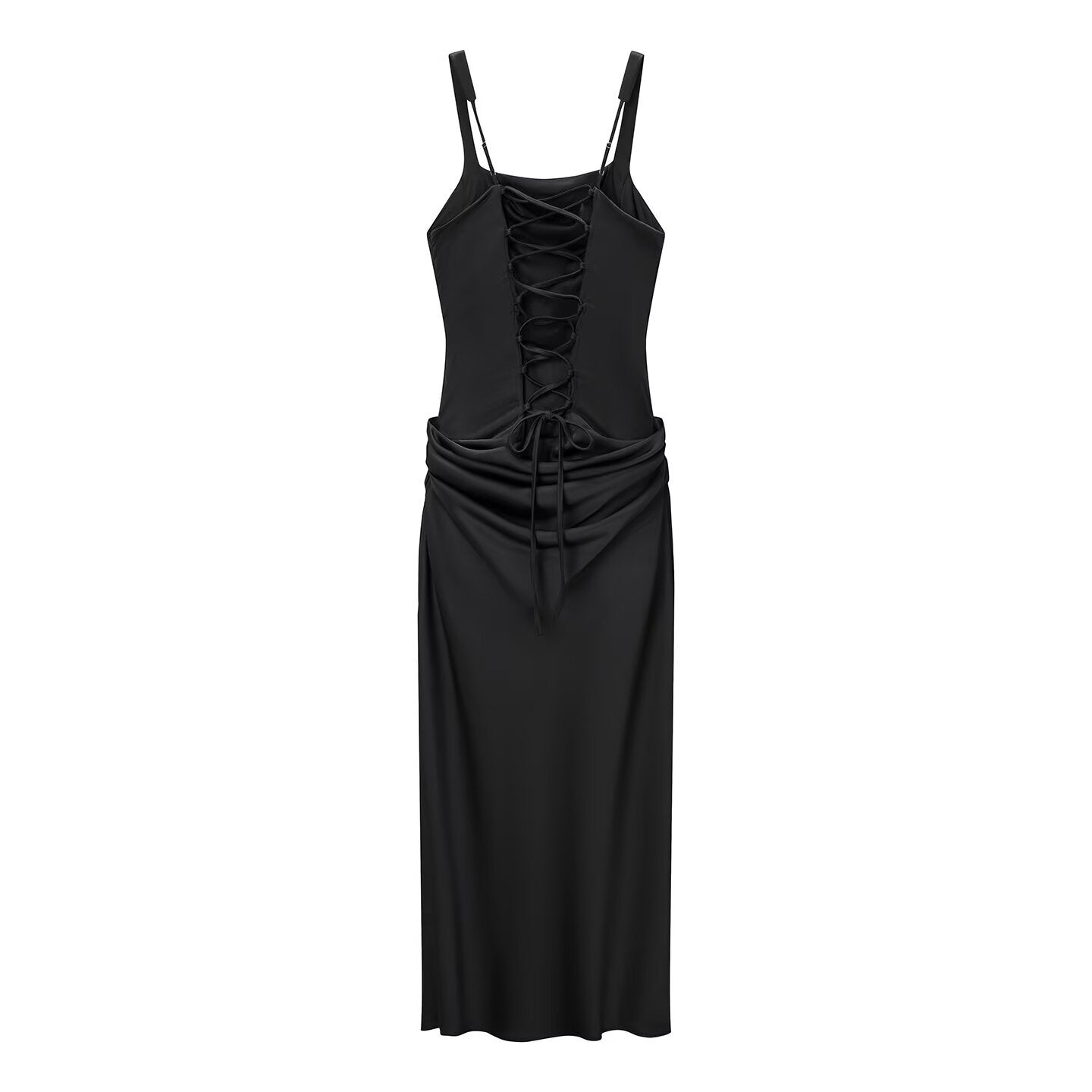 Vestido sin mangas ajustado a la cadera con plisados largo