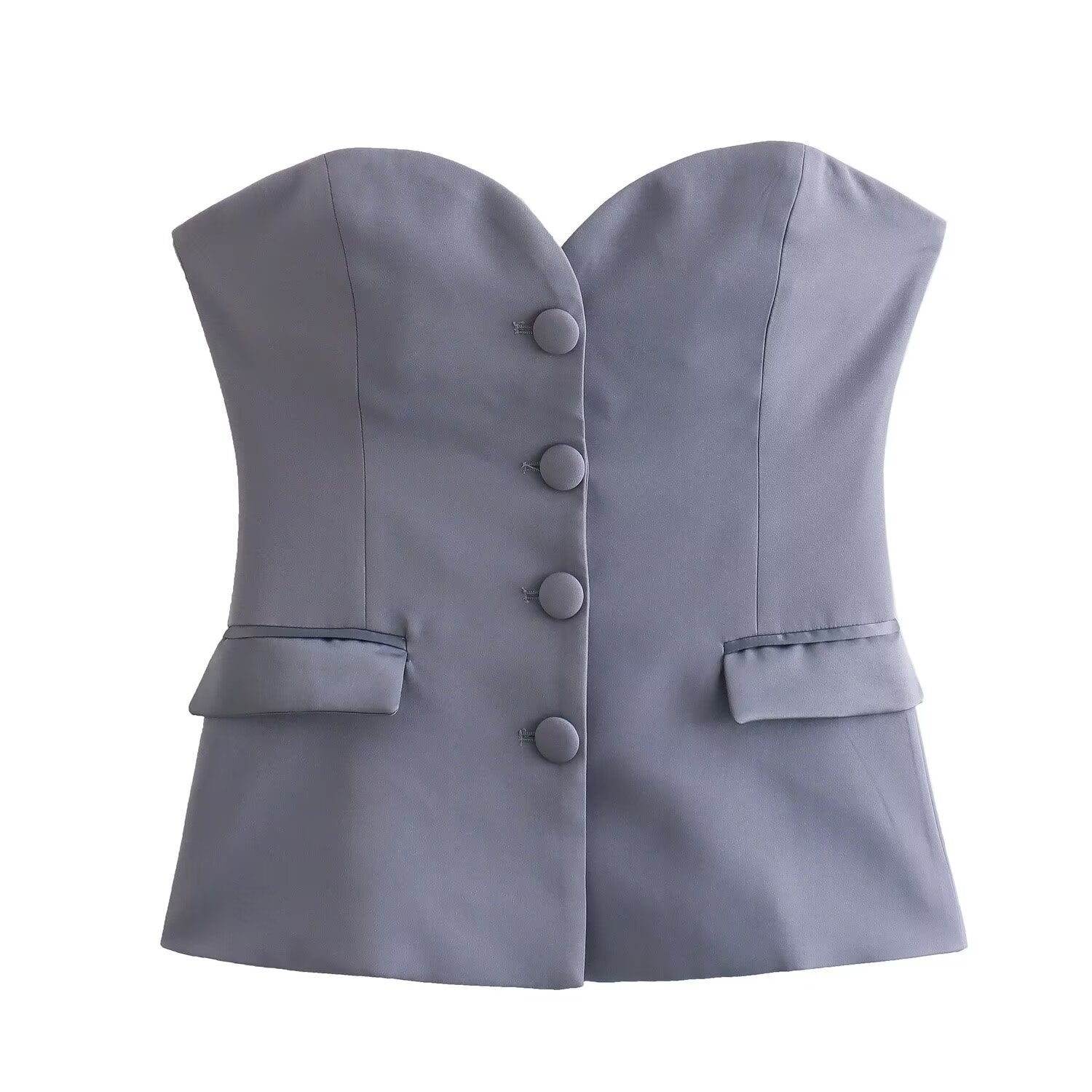 Pocket decoration backless strapless tank top for women