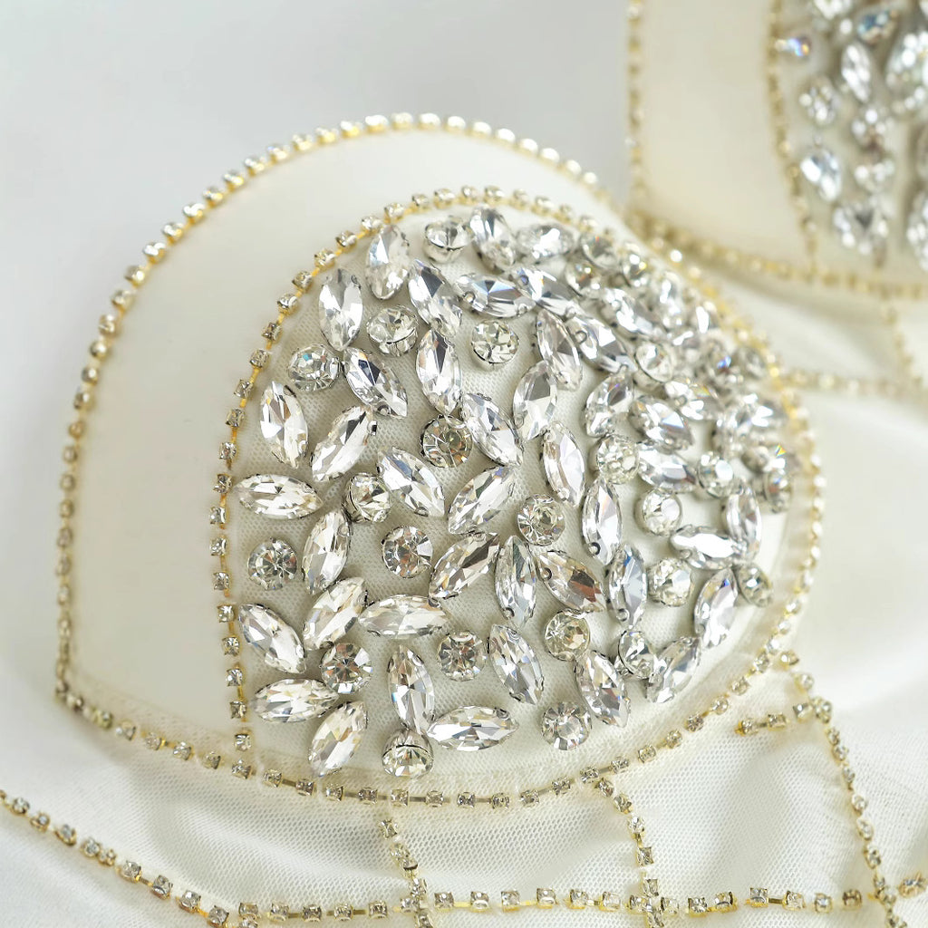 Strapless Bralette for Women with Rhinestone Pearl Diamond Pattern Heavy Workmanship