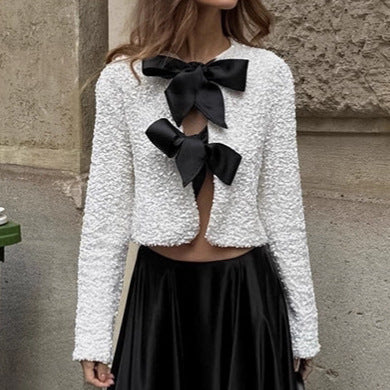 Jacket with Elegant Luxury Embroidered Sequins Round Neck Long Sleeve Short Top Cardigan