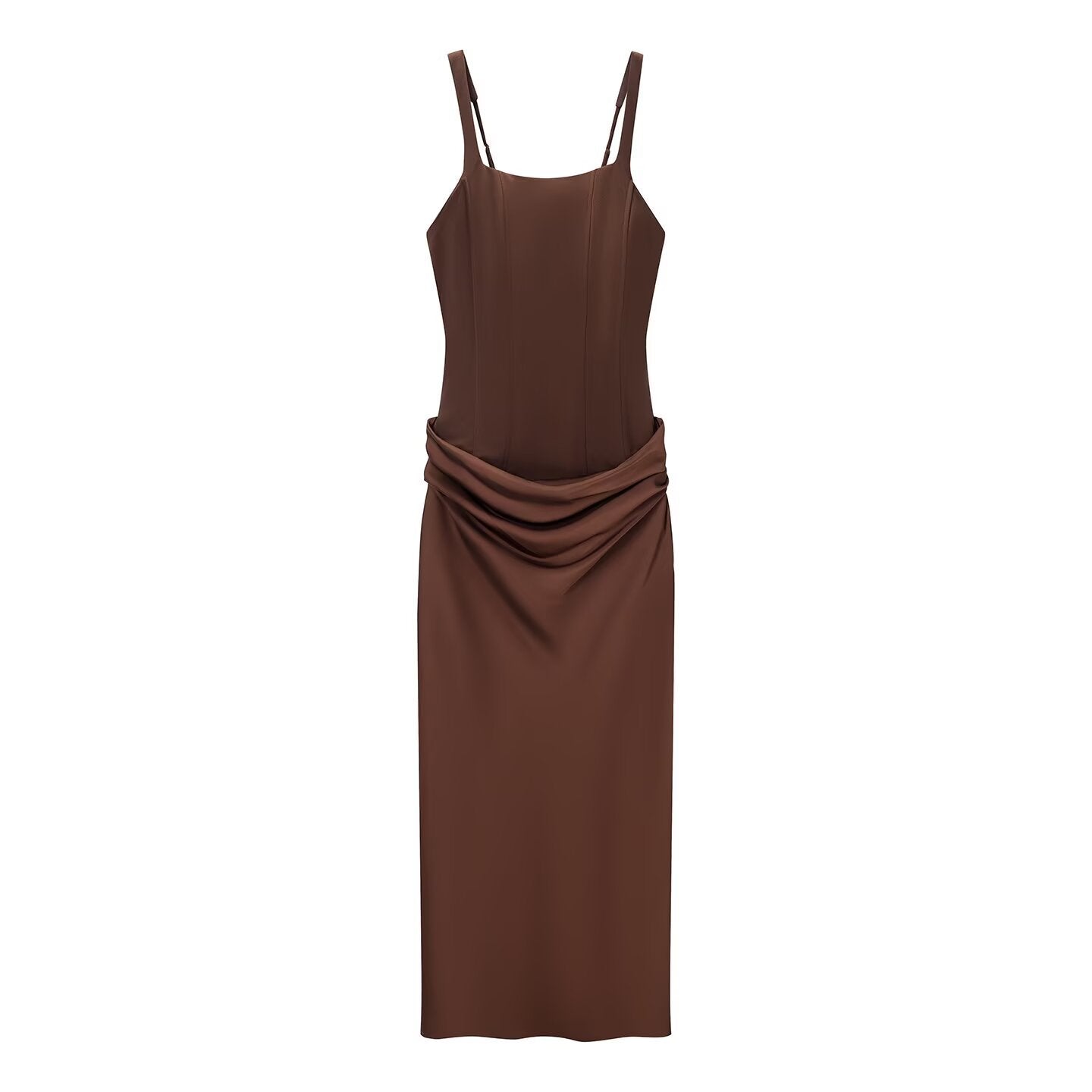 Vestido sin mangas ajustado a la cadera con plisados largo